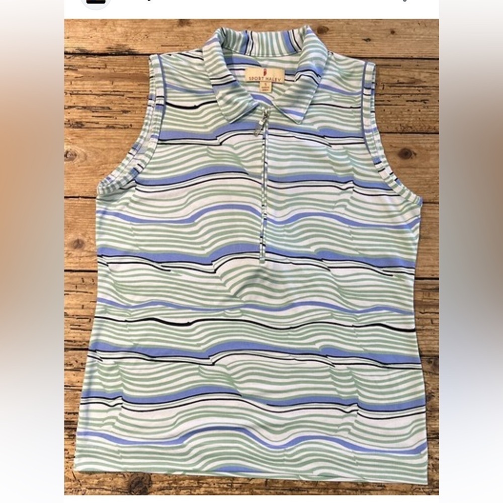 Sport Haley Striped Sleeveless Golf Polo Tank Top - Blue and Green - size xl - Picture 1 of 5